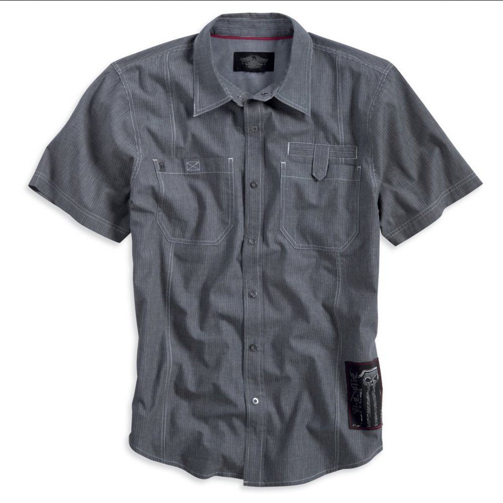 Harely Davidson Short Sleeve #1 Badge Striped Shirt - Slim Fit XL